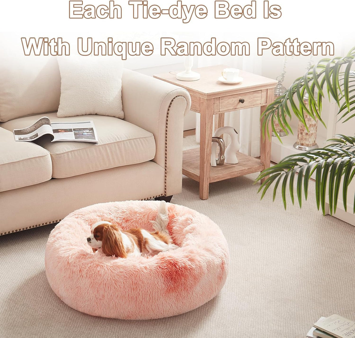 36 inches Faux Fur Fluffy Donut Dog Bed for Large Dogs,Dark Grey
