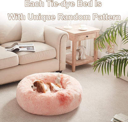 36 inches Faux Fur Fluffy Donut Dog Bed for Large Dogs,Dark Grey