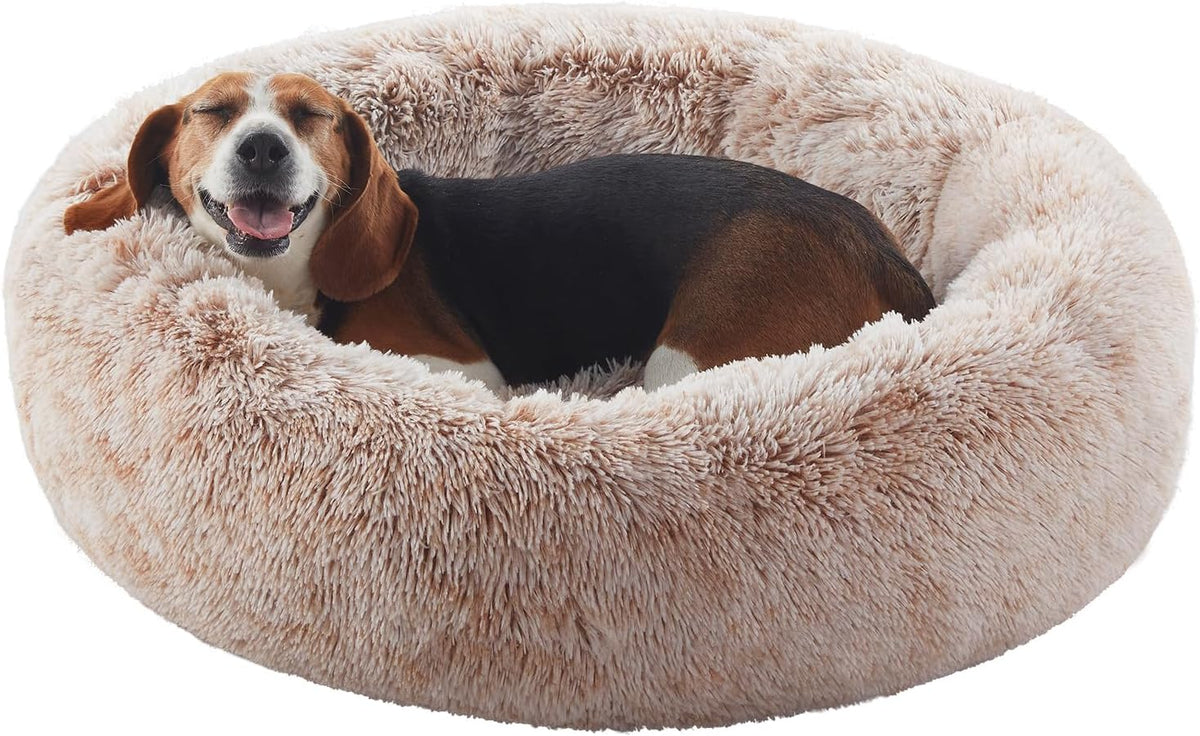 36 inches Faux Fur Fluffy Donut Dog Bed for Large Dogs,Dark Grey