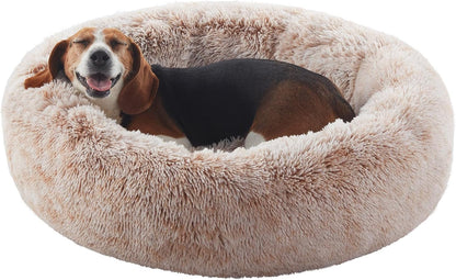 36 inches Faux Fur Fluffy Donut Dog Bed for Large Dogs,Dark Grey