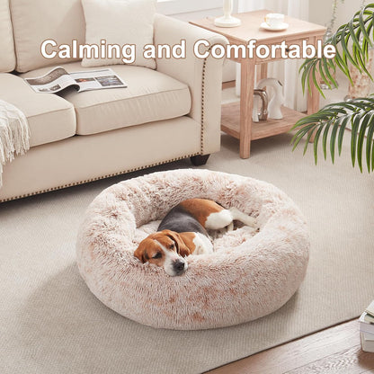 36 inches Faux Fur Fluffy Donut Dog Bed for Large Dogs,Dark Grey