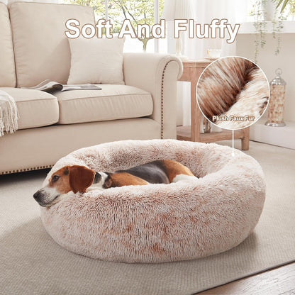 36 inches Faux Fur Fluffy Donut Dog Bed for Large Dogs,Dark Grey