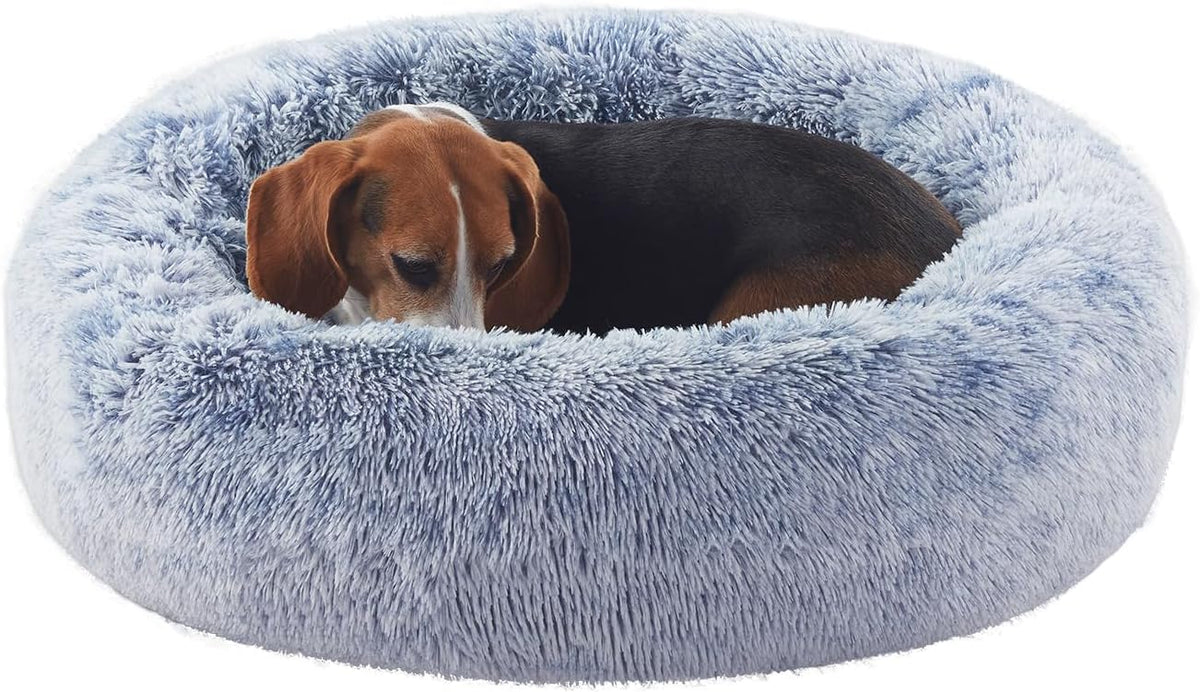 36 inches Faux Fur Fluffy Donut Dog Bed for Large Dogs,Dark Grey