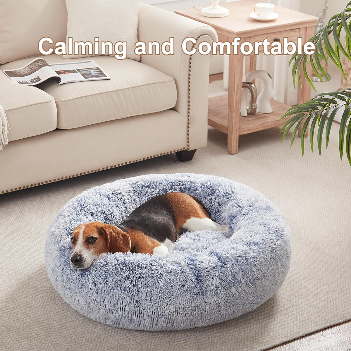 36 inches Faux Fur Fluffy Donut Dog Bed for Large Dogs,Dark Grey