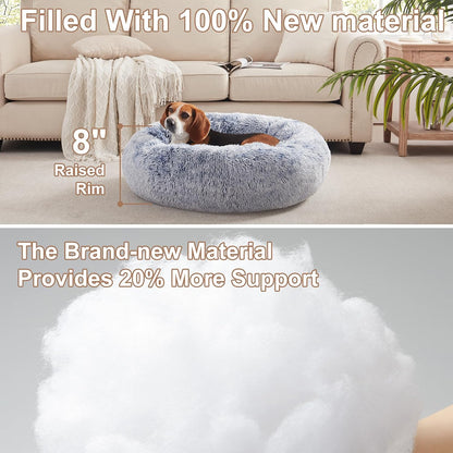 36 inches Faux Fur Fluffy Donut Dog Bed for Large Dogs,Dark Grey