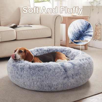 36 inches Faux Fur Fluffy Donut Dog Bed for Large Dogs,Dark Grey