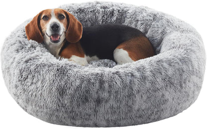 36 inches Faux Fur Fluffy Donut Dog Bed for Large Dogs,Dark Grey