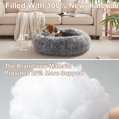 36 inches Faux Fur Fluffy Donut Dog Bed for Large Dogs,Dark Grey