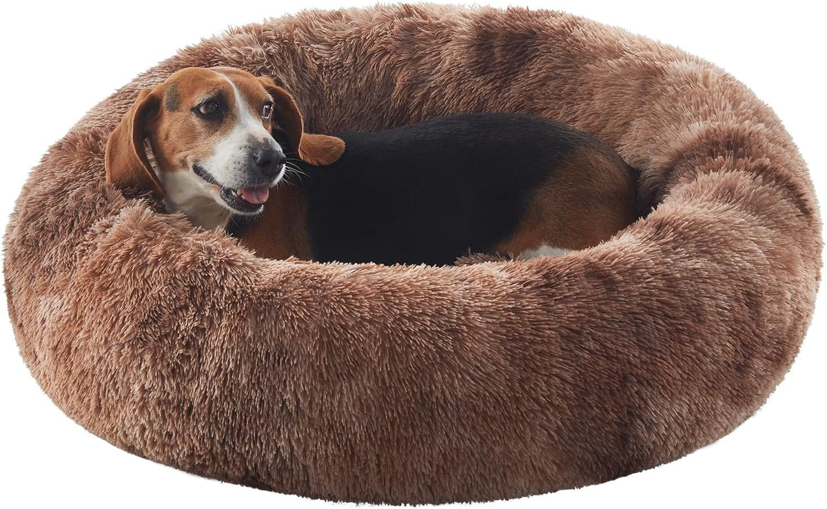 36 inches Faux Fur Fluffy Donut Dog Bed for Large Dogs,Dark Grey