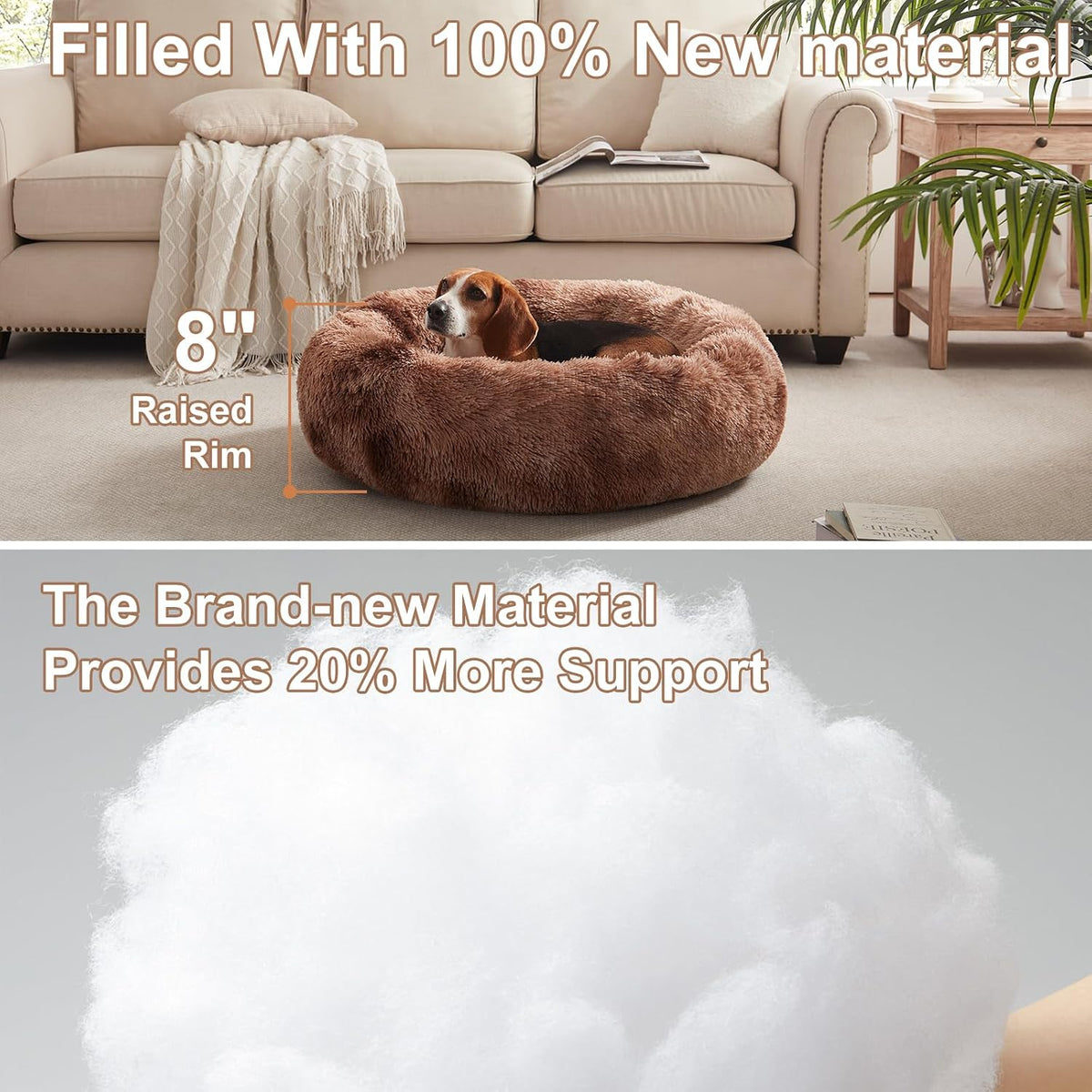 36 inches Faux Fur Fluffy Donut Dog Bed for Large Dogs,Dark Grey
