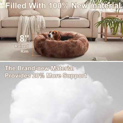 36 inches Faux Fur Fluffy Donut Dog Bed for Large Dogs,Dark Grey