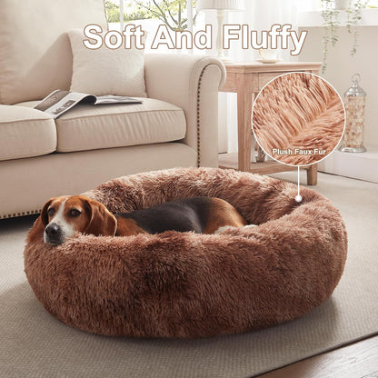 36 inches Faux Fur Fluffy Donut Dog Bed for Large Dogs,Dark Grey
