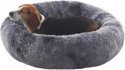 36 inches Faux Fur Fluffy Donut Dog Bed for Large Dogs,Dark Grey