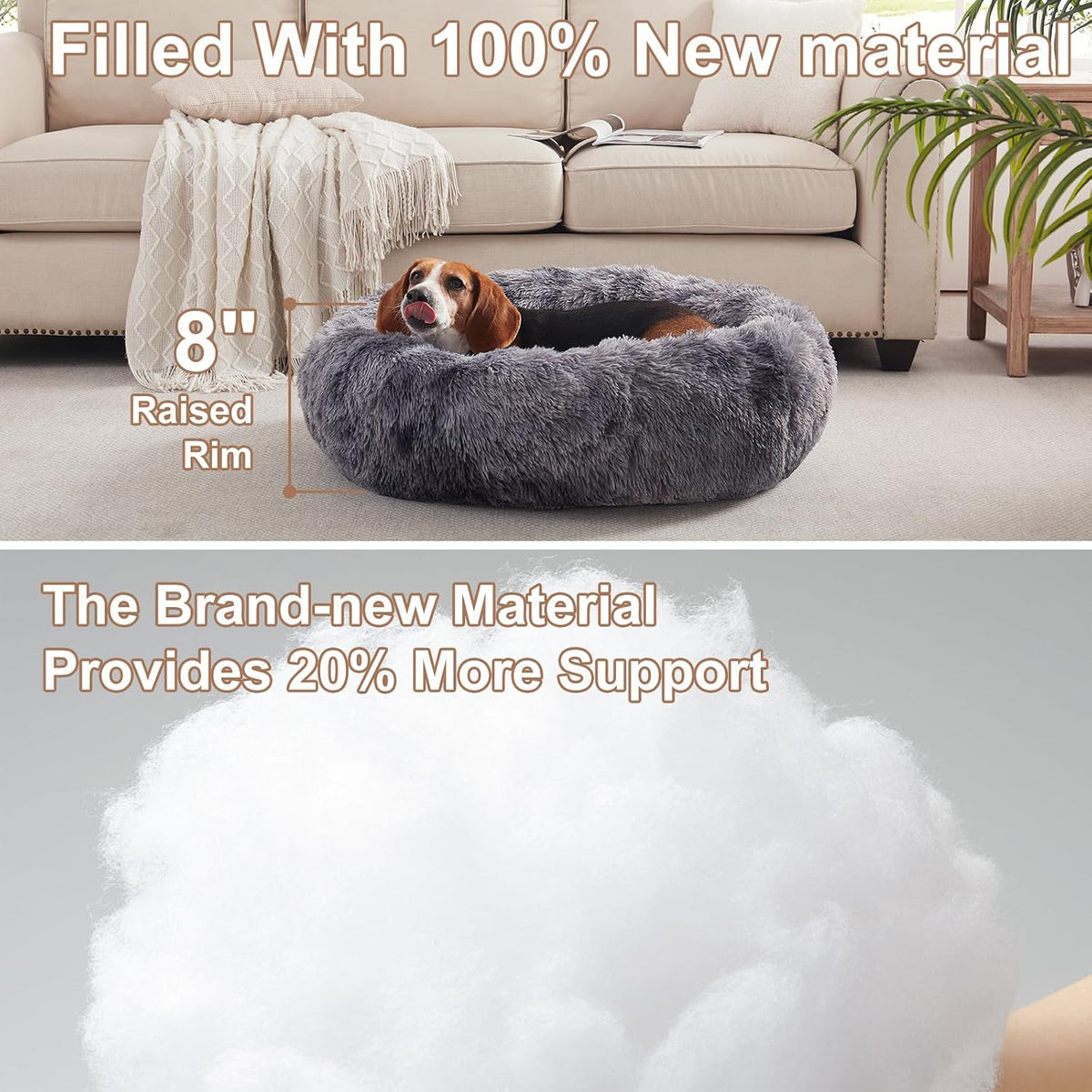 36 inches Faux Fur Fluffy Donut Dog Bed for Large Dogs,Dark Grey