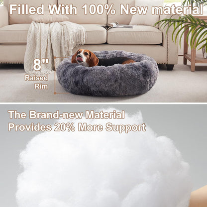 36 inches Faux Fur Fluffy Donut Dog Bed for Large Dogs,Dark Grey