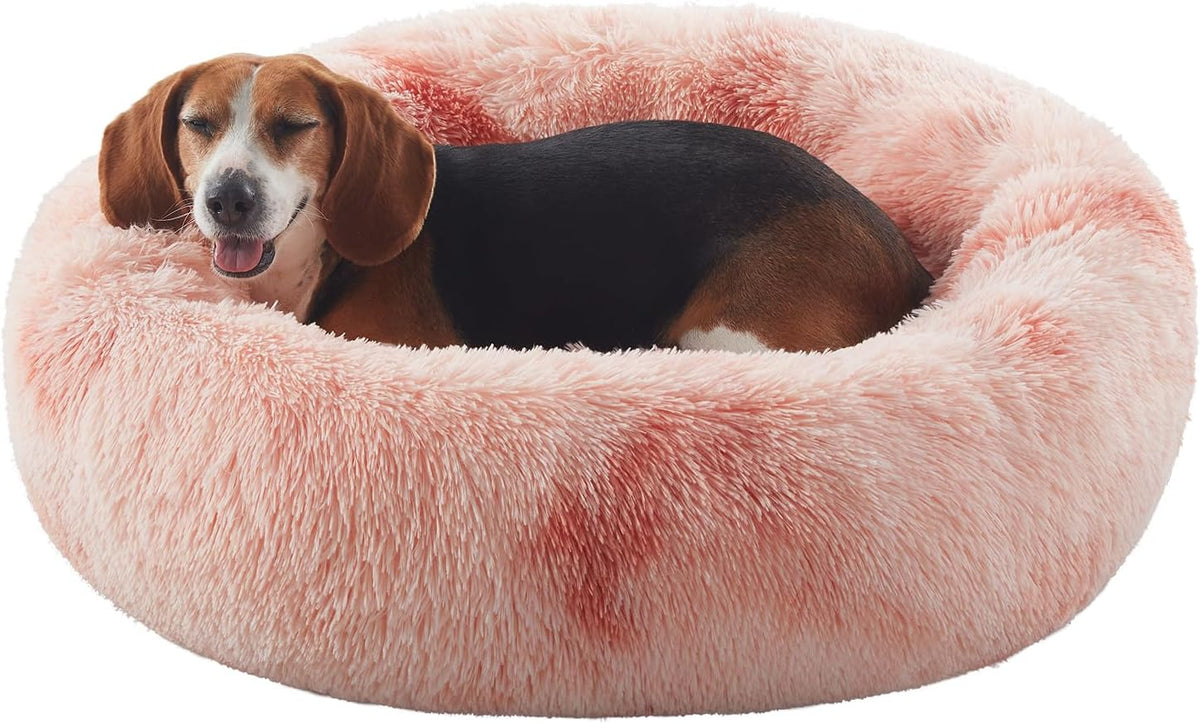 36 inches Faux Fur Fluffy Donut Dog Bed for Large Dogs,Dark Grey