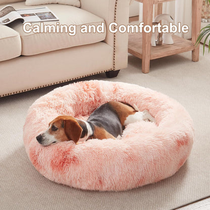 36 inches Faux Fur Fluffy Donut Dog Bed for Large Dogs,Dark Grey