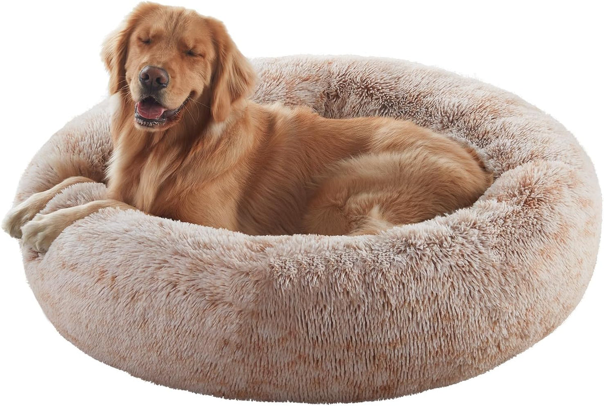 36 inches Faux Fur Fluffy Donut Dog Bed for Large Dogs,Dark Grey