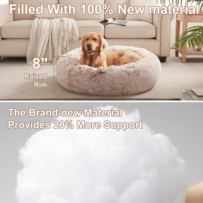36 inches Faux Fur Fluffy Donut Dog Bed for Large Dogs,Dark Grey