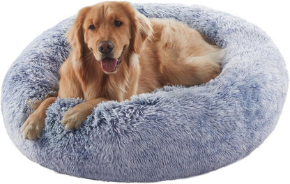 36 inches Faux Fur Fluffy Donut Dog Bed for Large Dogs,Dark Grey
