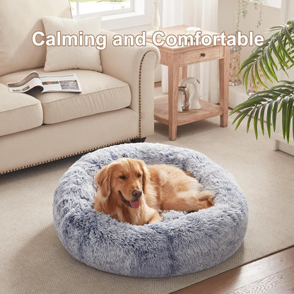 36 inches Faux Fur Fluffy Donut Dog Bed for Large Dogs,Dark Grey