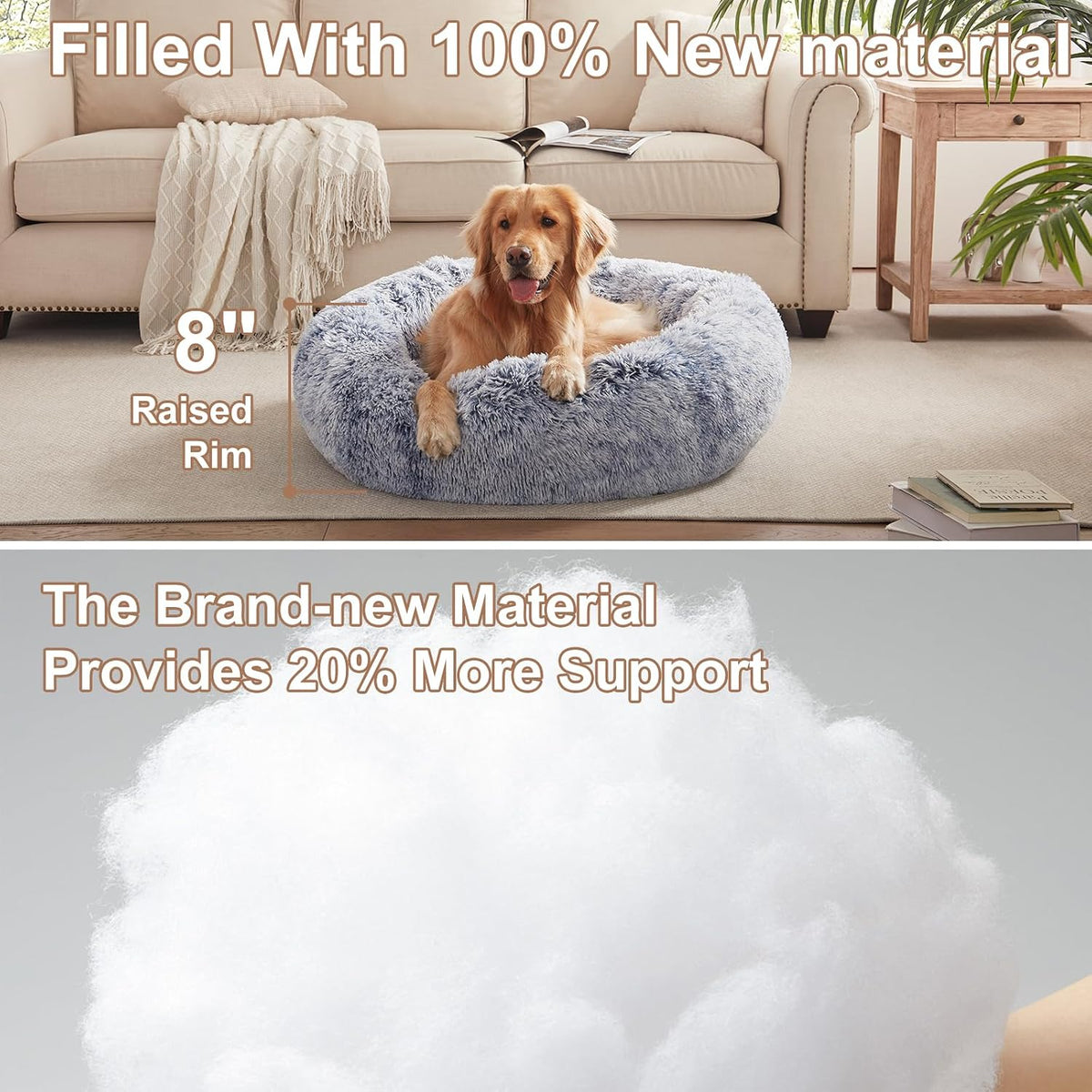 36 inches Faux Fur Fluffy Donut Dog Bed for Large Dogs,Dark Grey