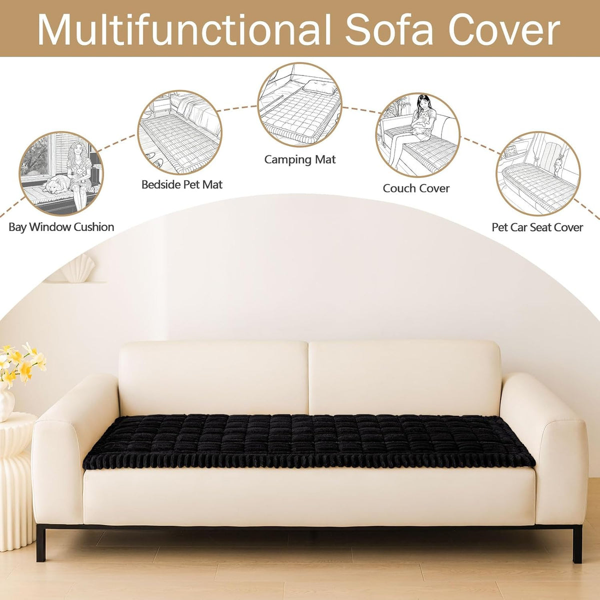 Couch Cover for Dogs, Washable Non Slip Plush Flannel Sofa Protector | Thick Flannel, Anti-Slip Backing, Pet Hair & Scratch Protection, Fits Sofa & Loveseat (27.6" x 59") - Colors B
