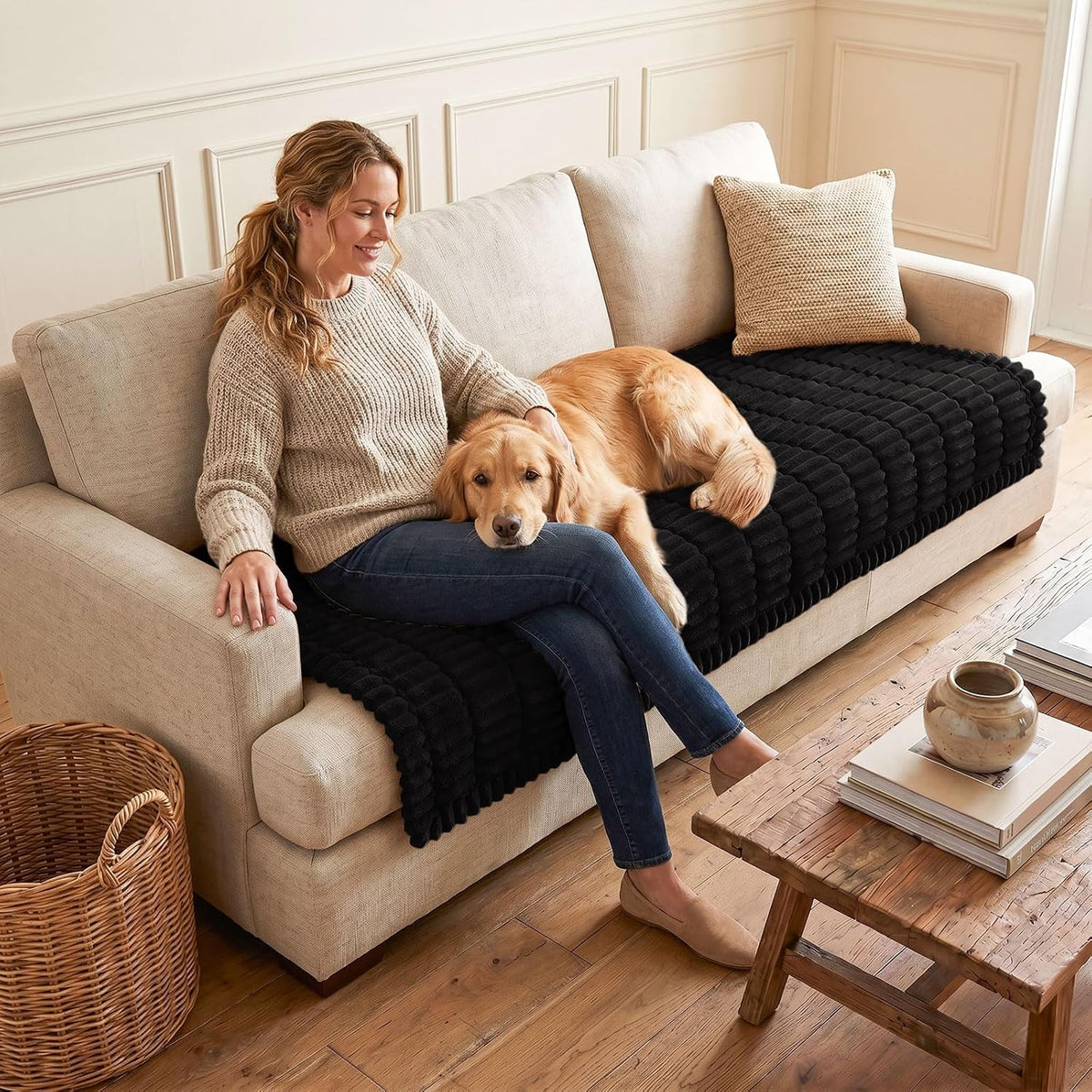 Couch Cover for Dogs, Washable Non Slip Plush Flannel Sofa Protector | Thick Flannel, Anti-Slip Backing, Pet Hair & Scratch Protection, Fits Sofa & Loveseat (27.6" x 59") - Colors B