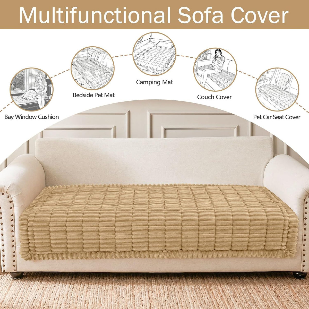 Couch Cover for Dogs, Washable Non Slip Plush Flannel Sofa Protector | Thick Flannel, Anti-Slip Backing, Pet Hair & Scratch Protection, Fits Sofa & Loveseat (27.6" x 59") - Colors B