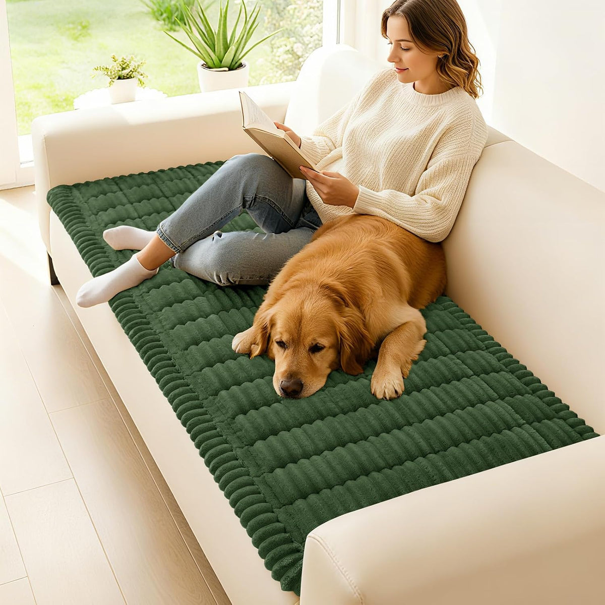 Couch Cover for Dogs, Washable Non Slip Plush Flannel Sofa Protector | Thick Flannel, Anti-Slip Backing, Pet Hair & Scratch Protection, Fits Sofa & Loveseat (27.6" x 59") - Colors B
