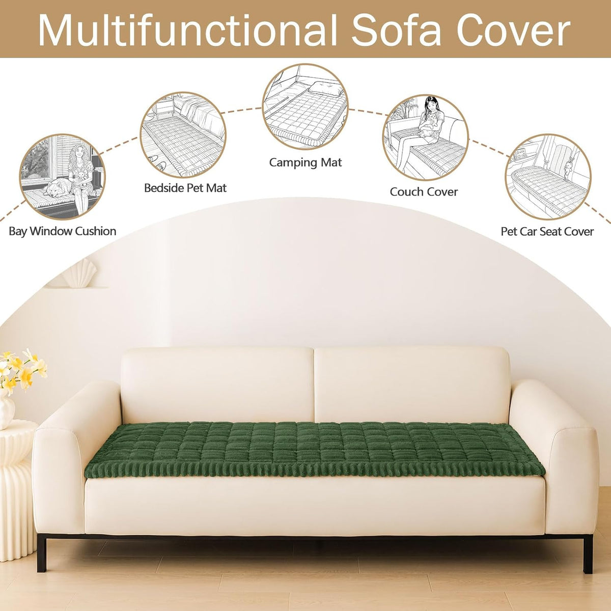 Couch Cover for Dogs, Washable Non Slip Plush Flannel Sofa Protector | Thick Flannel, Anti-Slip Backing, Pet Hair & Scratch Protection, Fits Sofa & Loveseat (27.6" x 59") - Colors B