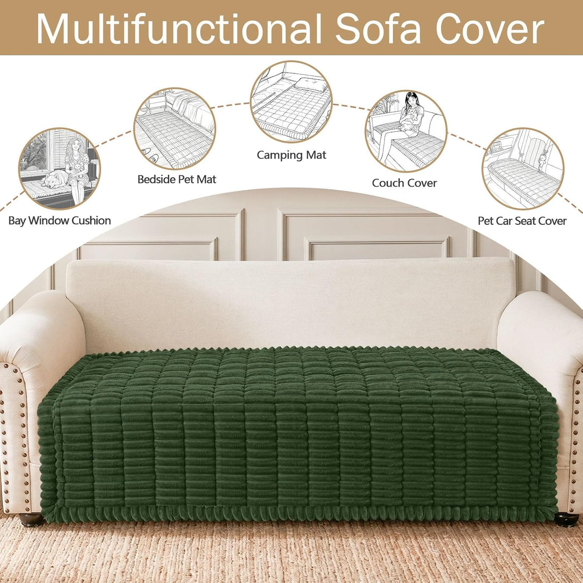 Couch Cover for Dogs, Washable Non Slip Plush Flannel Sofa Protector | Thick Flannel, Anti-Slip Backing, Pet Hair & Scratch Protection, Fits Sofa & Loveseat (27.6" x 59") - Colors B