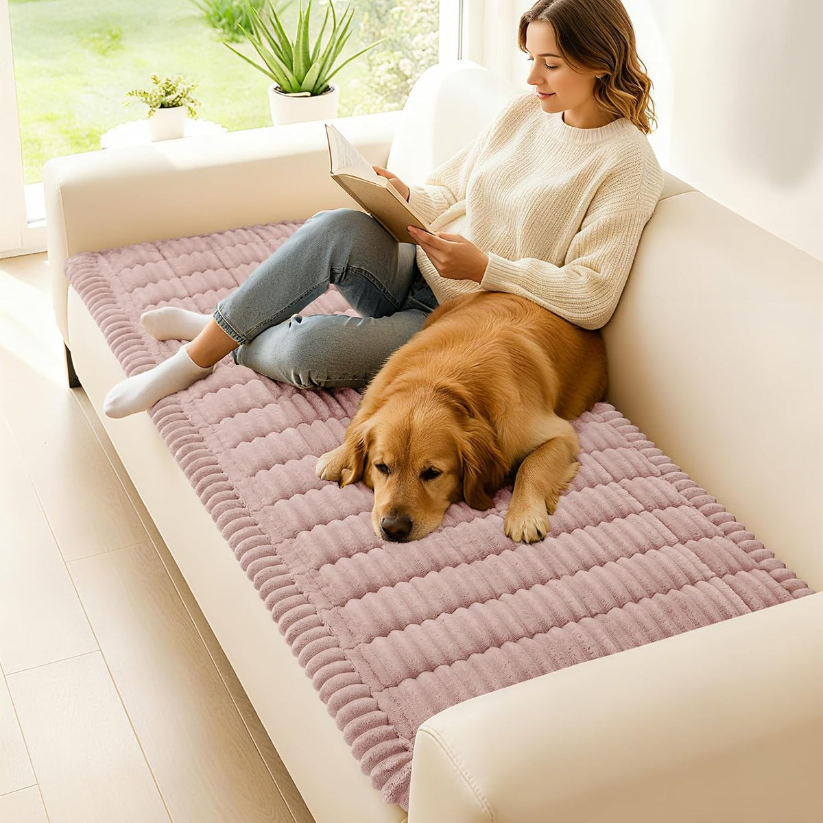 Couch Cover for Dogs, Washable Non Slip Plush Flannel Sofa Protector | Thick Flannel, Anti-Slip Backing, Pet Hair & Scratch Protection, Fits Sofa & Loveseat (27.6" x 59") - Colors B