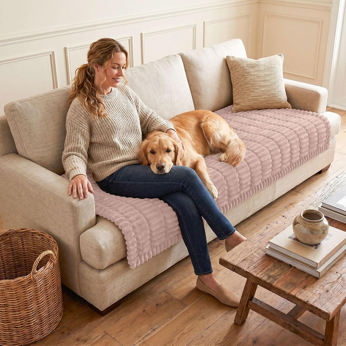 Couch Cover for Dogs, Washable Non Slip Plush Flannel Sofa Protector | Thick Flannel, Anti-Slip Backing, Pet Hair & Scratch Protection, Fits Sofa & Loveseat (27.6" x 59") - Colors B