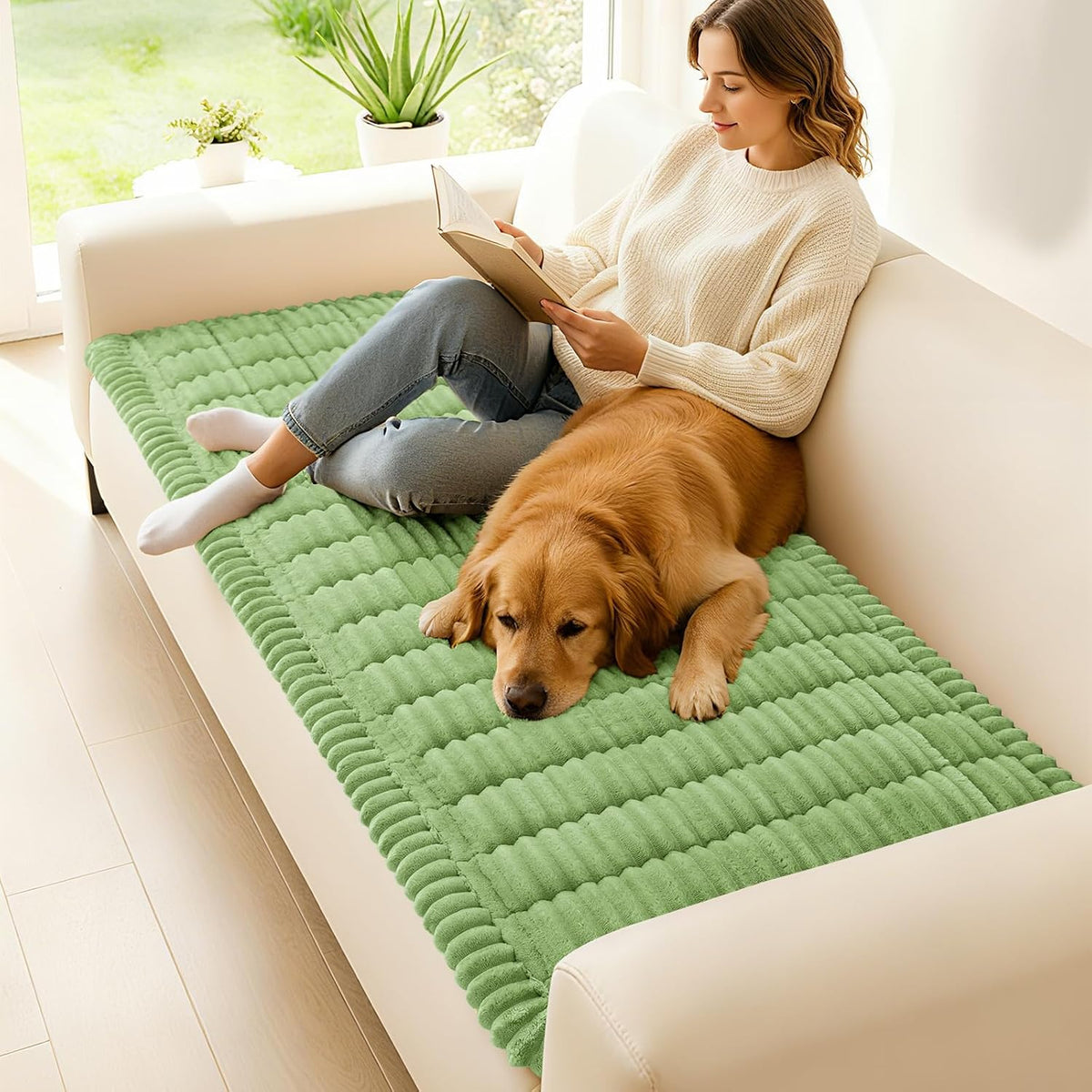 Couch Cover for Dogs, Washable Non Slip Plush Flannel Sofa Protector | Thick Flannel, Anti-Slip Backing, Pet Hair & Scratch Protection, Fits Sofa & Loveseat (27.6" x 59") - Colors B
