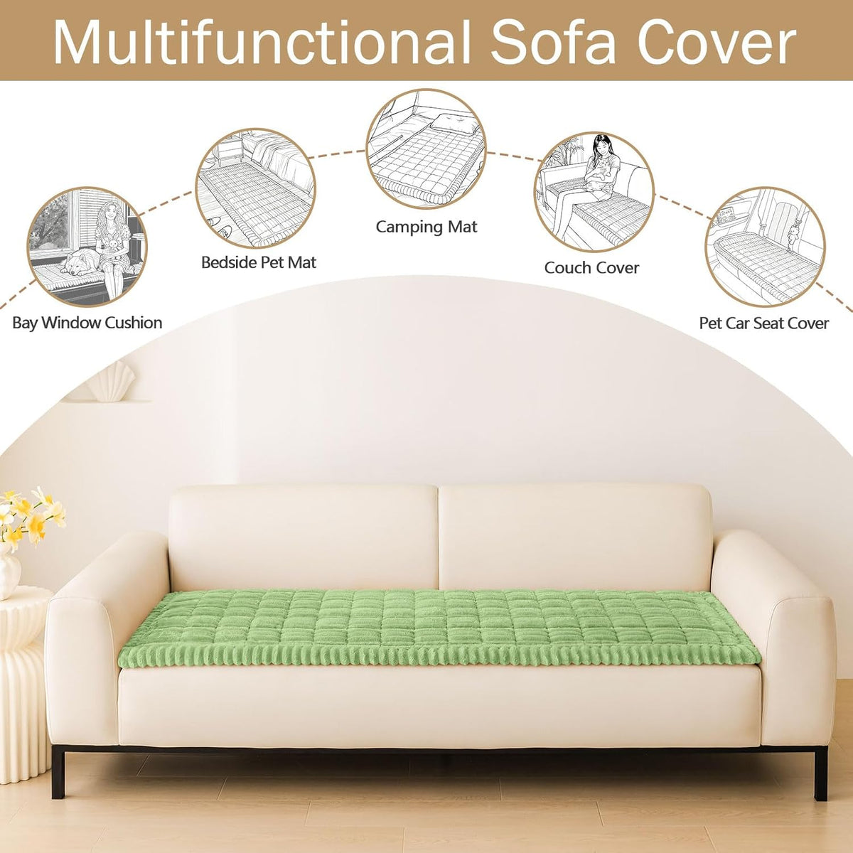 Couch Cover for Dogs, Washable Non Slip Plush Flannel Sofa Protector | Thick Flannel, Anti-Slip Backing, Pet Hair & Scratch Protection, Fits Sofa & Loveseat (27.6" x 59") - Colors B