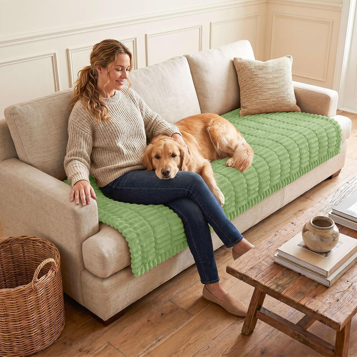 Couch Cover for Dogs, Washable Non Slip Plush Flannel Sofa Protector | Thick Flannel, Anti-Slip Backing, Pet Hair & Scratch Protection, Fits Sofa & Loveseat (27.6" x 59") - Colors B