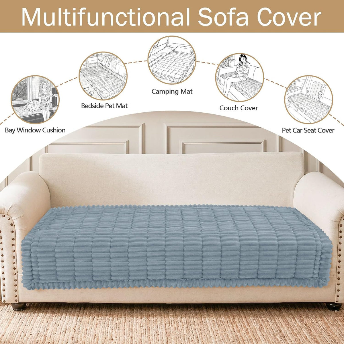 Couch Cover for Dogs, Washable Non Slip Plush Flannel Sofa Protector | Thick Flannel, Anti-Slip Backing, Pet Hair & Scratch Protection, Fits Sofa & Loveseat (27.6" x 59") - Colors B