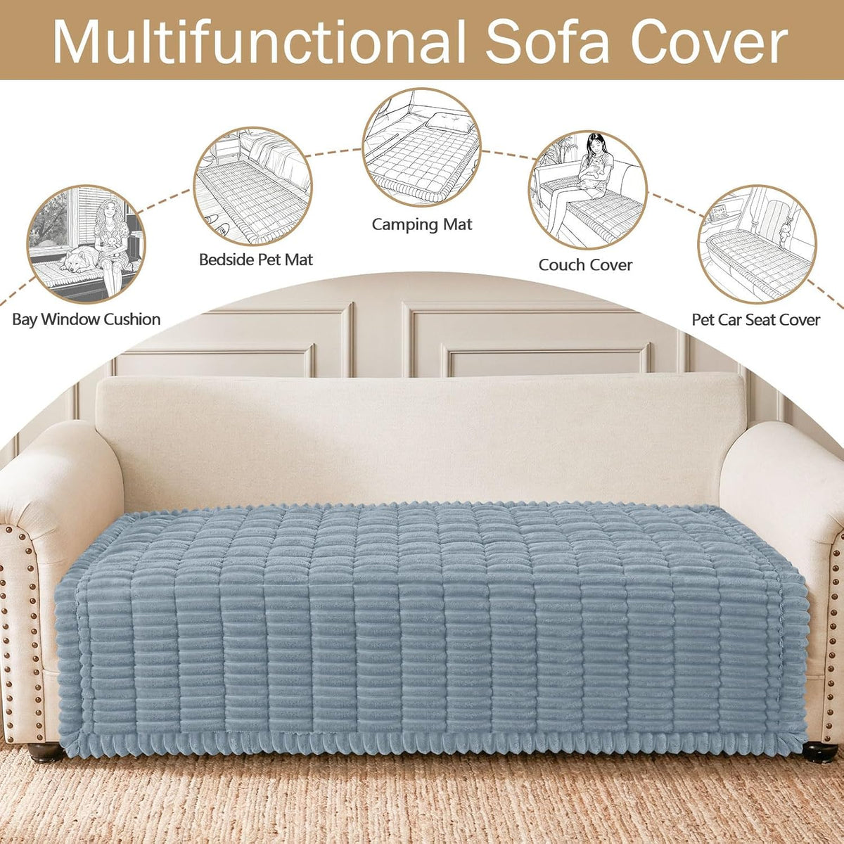Couch Cover for Dogs, Washable Non Slip Plush Flannel Sofa Protector | Thick Flannel, Anti-Slip Backing, Pet Hair & Scratch Protection, Fits Sofa & Loveseat (27.6" x 59") - Colors B