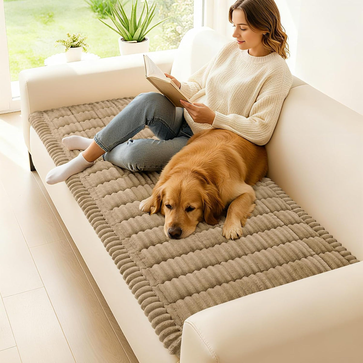 Couch Cover for Dogs, Washable Non Slip Plush Flannel Sofa Protector | Thick Flannel, Anti-Slip Backing, Pet Hair & Scratch Protection, Fits Sofa & Loveseat (27.6" x 59") - Colors B