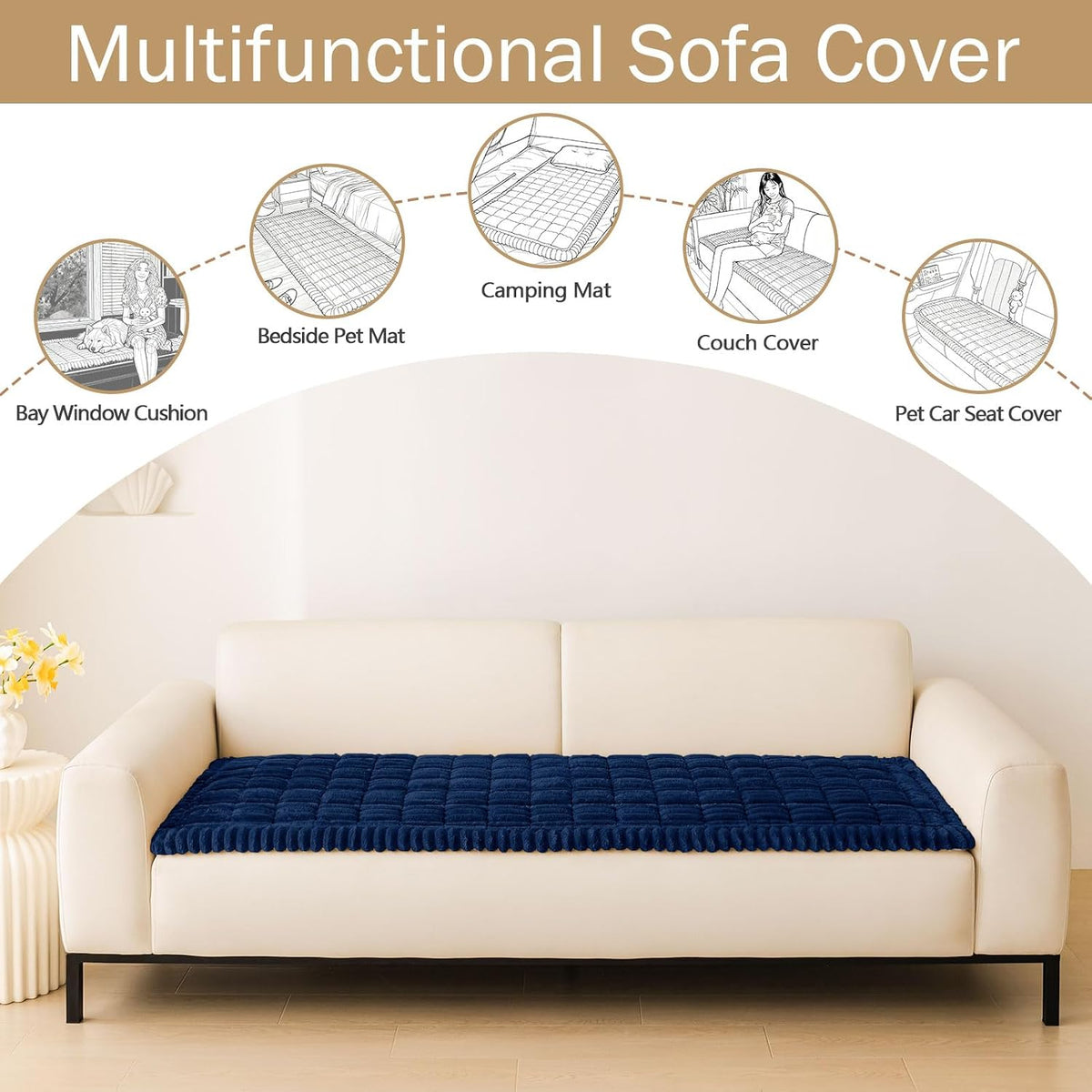 Couch Cover for Dogs, Washable Non Slip Plush Flannel Sofa Protector | Thick Flannel, Anti-Slip Backing, Pet Hair & Scratch Protection, Fits Sofa & Loveseat (27.6" x 59") - Colors B
