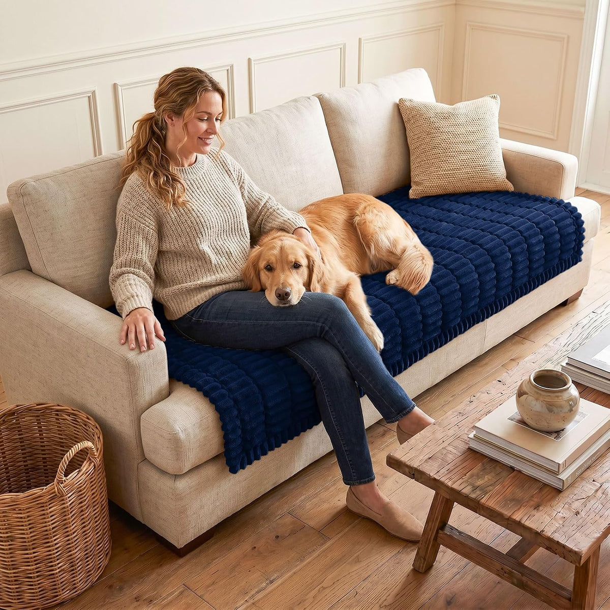 Couch Cover for Dogs, Washable Non Slip Plush Flannel Sofa Protector | Thick Flannel, Anti-Slip Backing, Pet Hair & Scratch Protection, Fits Sofa & Loveseat (27.6" x 59") - Colors B