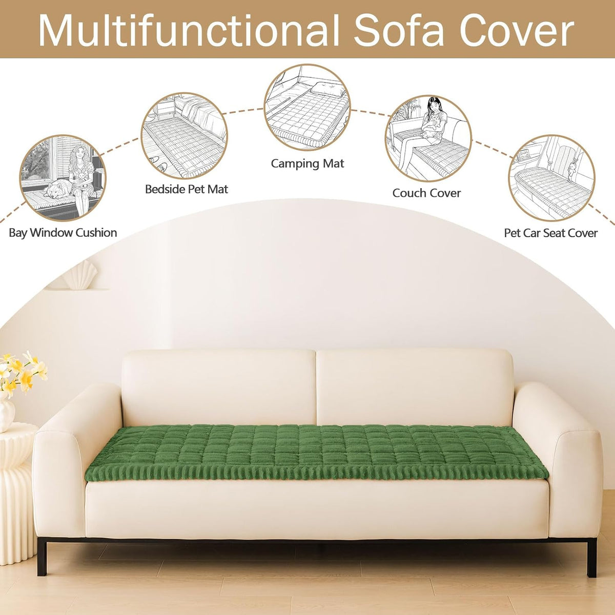 Couch Cover for Dogs, Washable Non Slip Plush Flannel Sofa Protector | Thick Flannel, Anti-Slip Backing, Pet Hair & Scratch Protection, Fits Sofa & Loveseat (27.6" x 59") - Colors B
