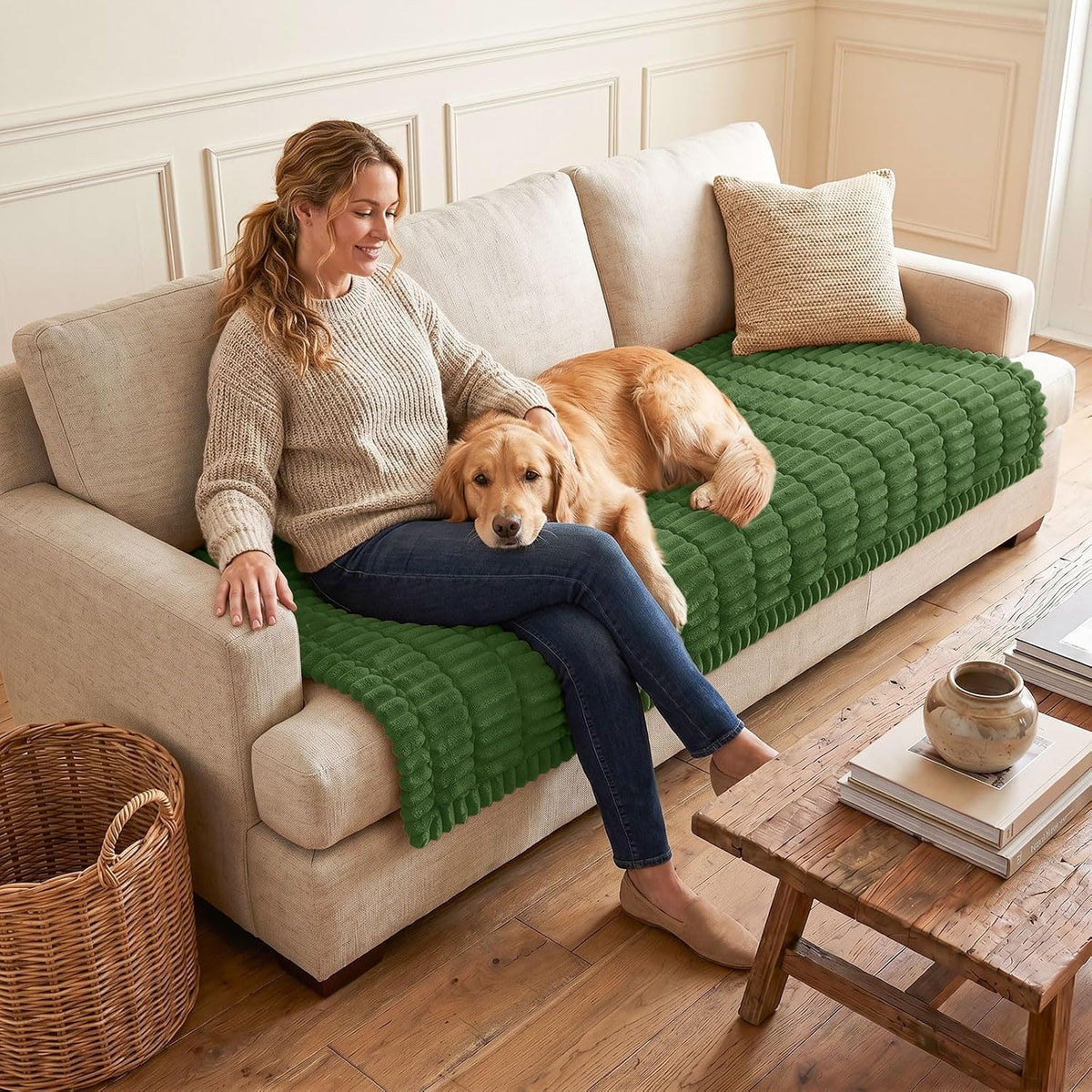 Couch Cover for Dogs, Washable Non Slip Plush Flannel Sofa Protector | Thick Flannel, Anti-Slip Backing, Pet Hair & Scratch Protection, Fits Sofa & Loveseat (27.6" x 59") - Colors B