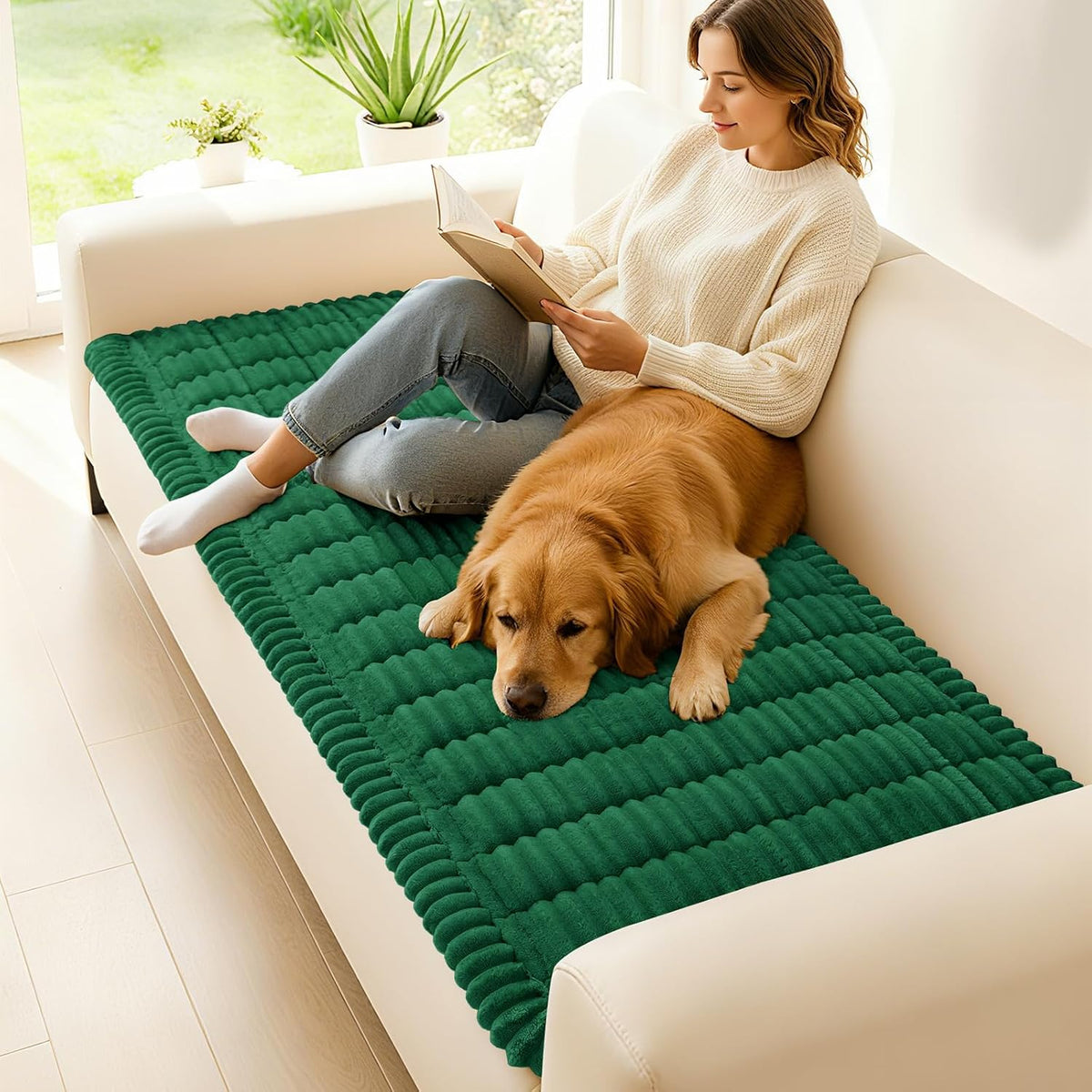 Couch Cover for Dogs, Washable Non Slip Plush Flannel Sofa Protector | Thick Flannel, Anti-Slip Backing, Pet Hair & Scratch Protection, Fits Sofa & Loveseat (27.6" x 59") - Colors B