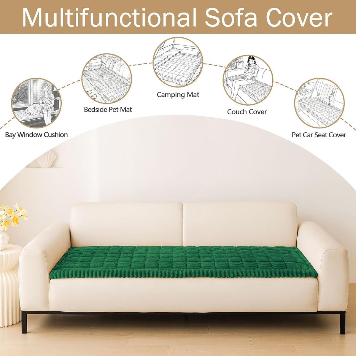 Couch Cover for Dogs, Washable Non Slip Plush Flannel Sofa Protector | Thick Flannel, Anti-Slip Backing, Pet Hair & Scratch Protection, Fits Sofa & Loveseat (27.6" x 59") - Colors B