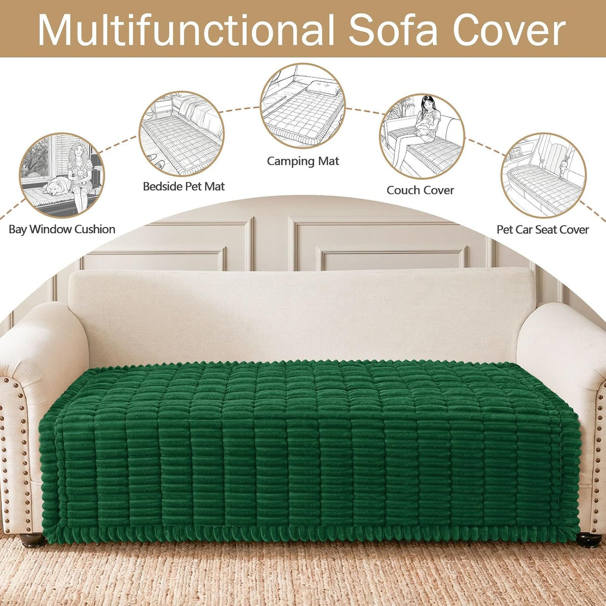 Couch Cover for Dogs, Washable Non Slip Plush Flannel Sofa Protector | Thick Flannel, Anti-Slip Backing, Pet Hair & Scratch Protection, Fits Sofa & Loveseat (27.6" x 59") - Colors B