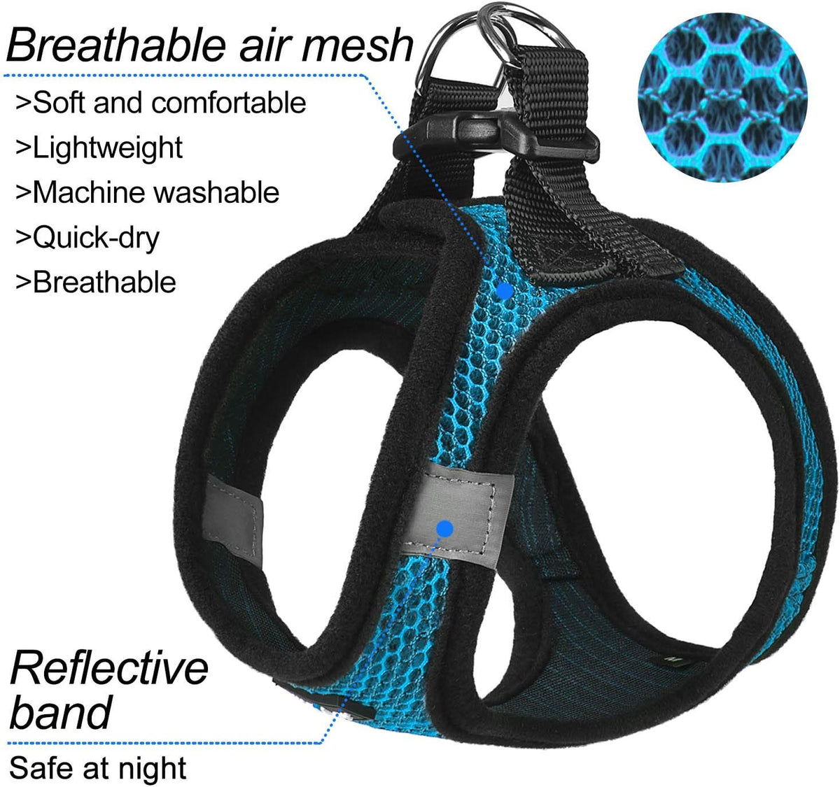 Dog Harness Step-in Breathable Puppy Cat Vest, Medium, Blue