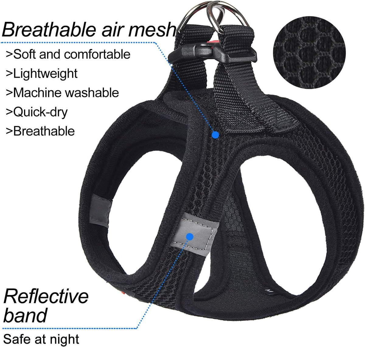 Dog Harness Step-in Breathable Puppy Cat Vest, Medium, Blue