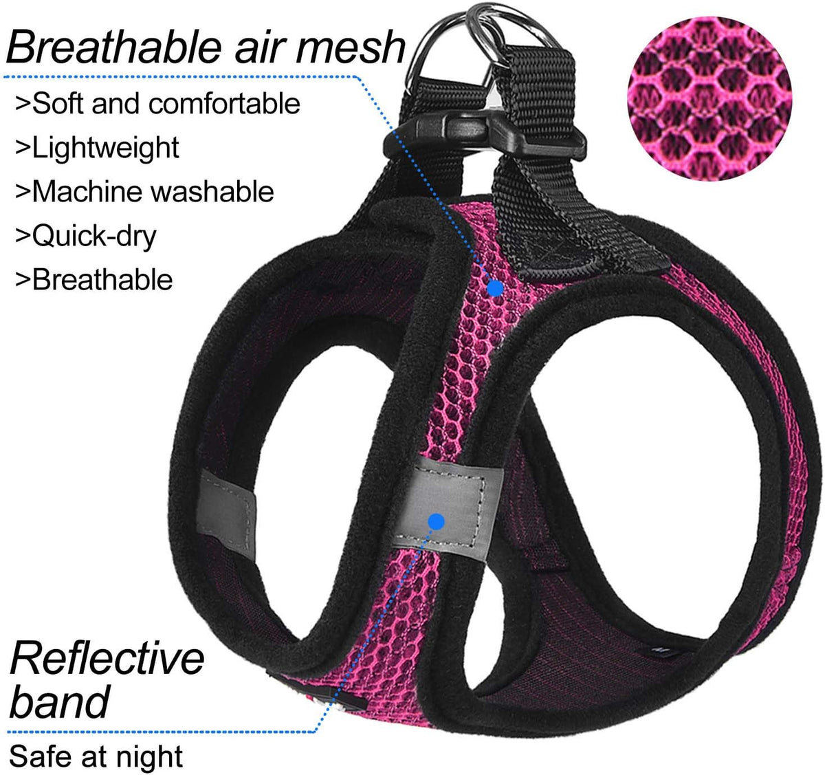 Dog Harness Step-in Breathable Puppy Cat Vest, Medium, Blue